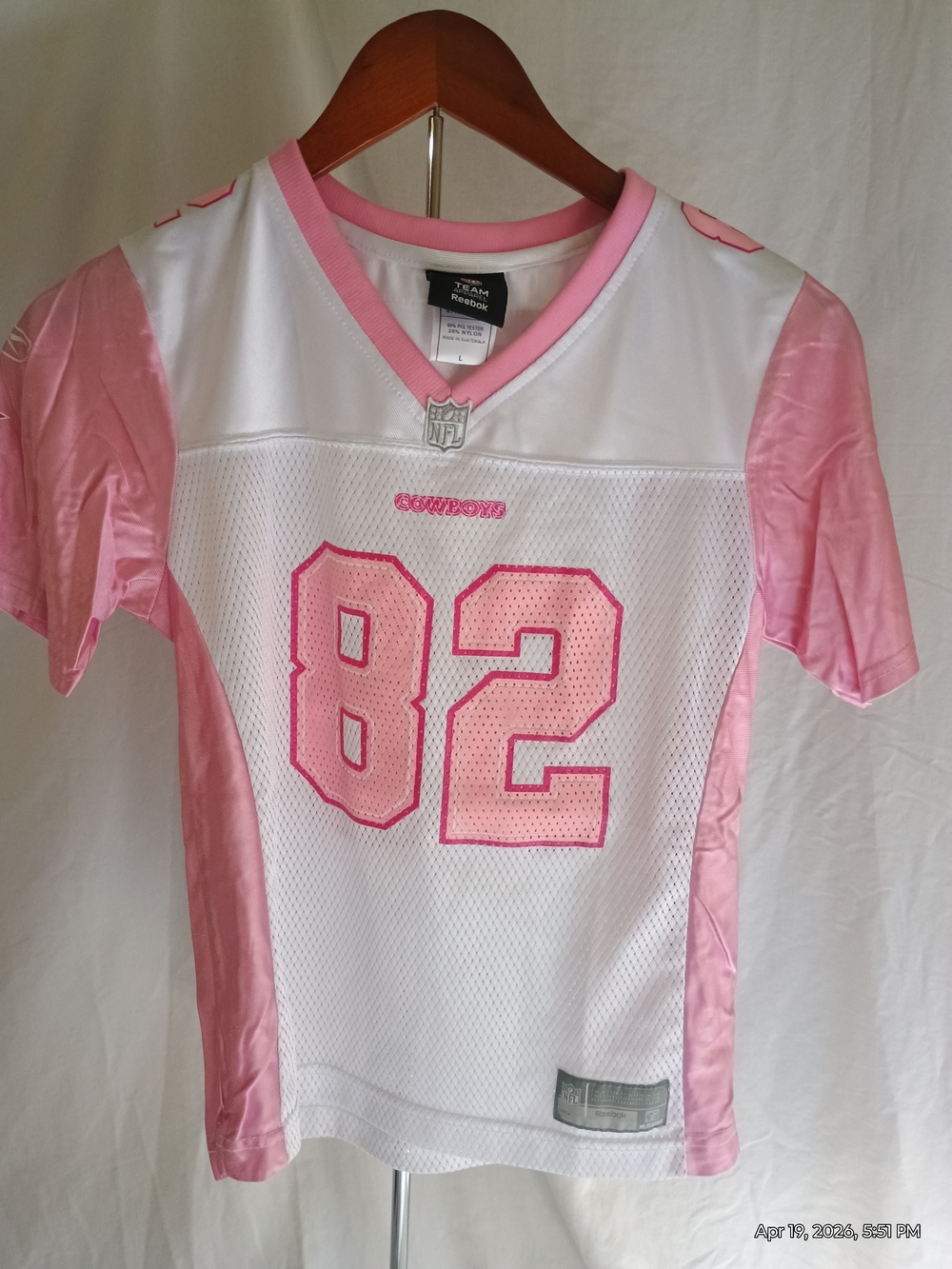 Reebok Womens Pink & White  Cowboys Football Jersey - #82